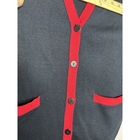Vintage Liz Claiborne Collection Navy Red Cardigan Lambs Wool Academia Classic L - Picture 5 of 9